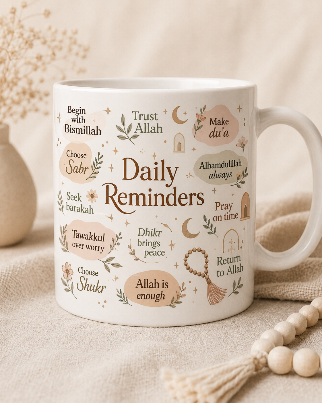 Daily Reminders Mug — Islamic Inspirational Quotes Coffee Cup (11oz)