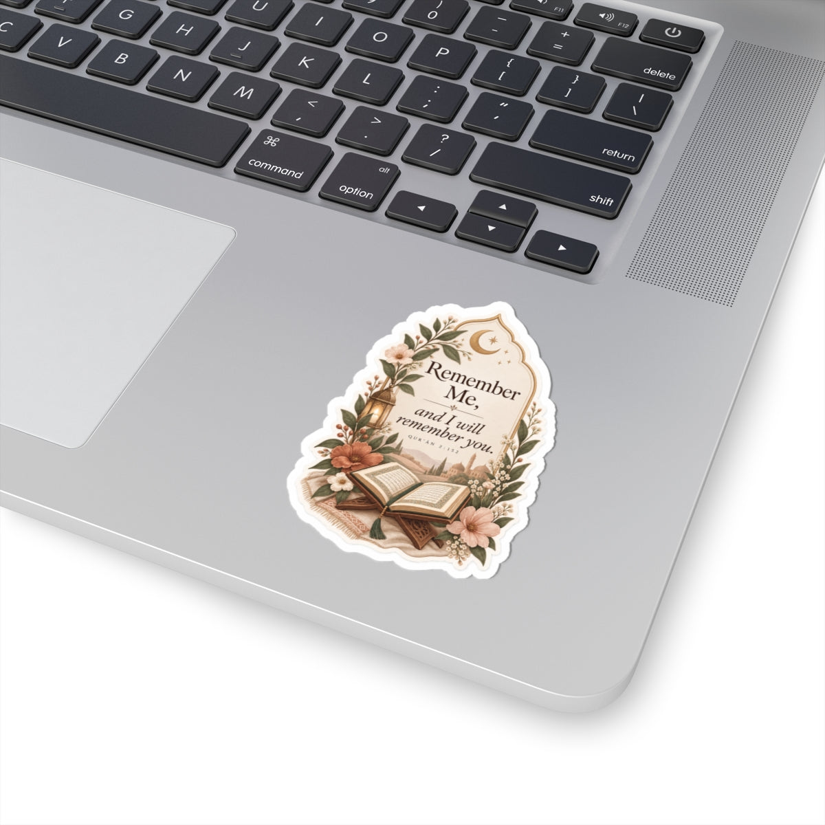 Islamic Quote Sticker — “Remember Me, and I Will Remember You” Floral Quran Laptop Decal