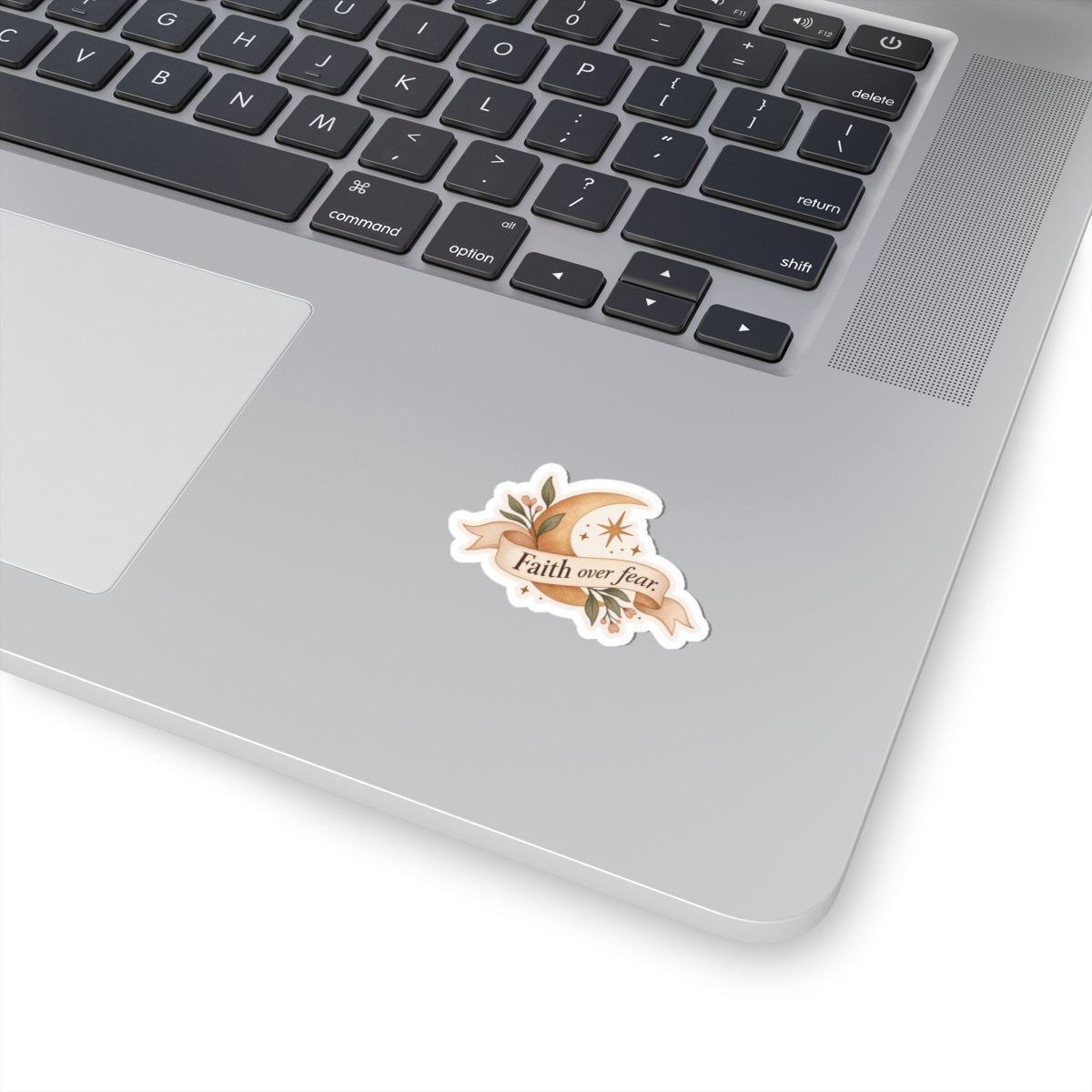 Faith Over Fear Moon Sticker — Inspirational Floral Kiss-Cut Sticker