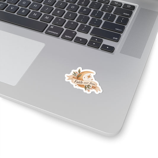 Faith Over Fear Moon Sticker — Inspirational Floral Kiss-Cut Sticker