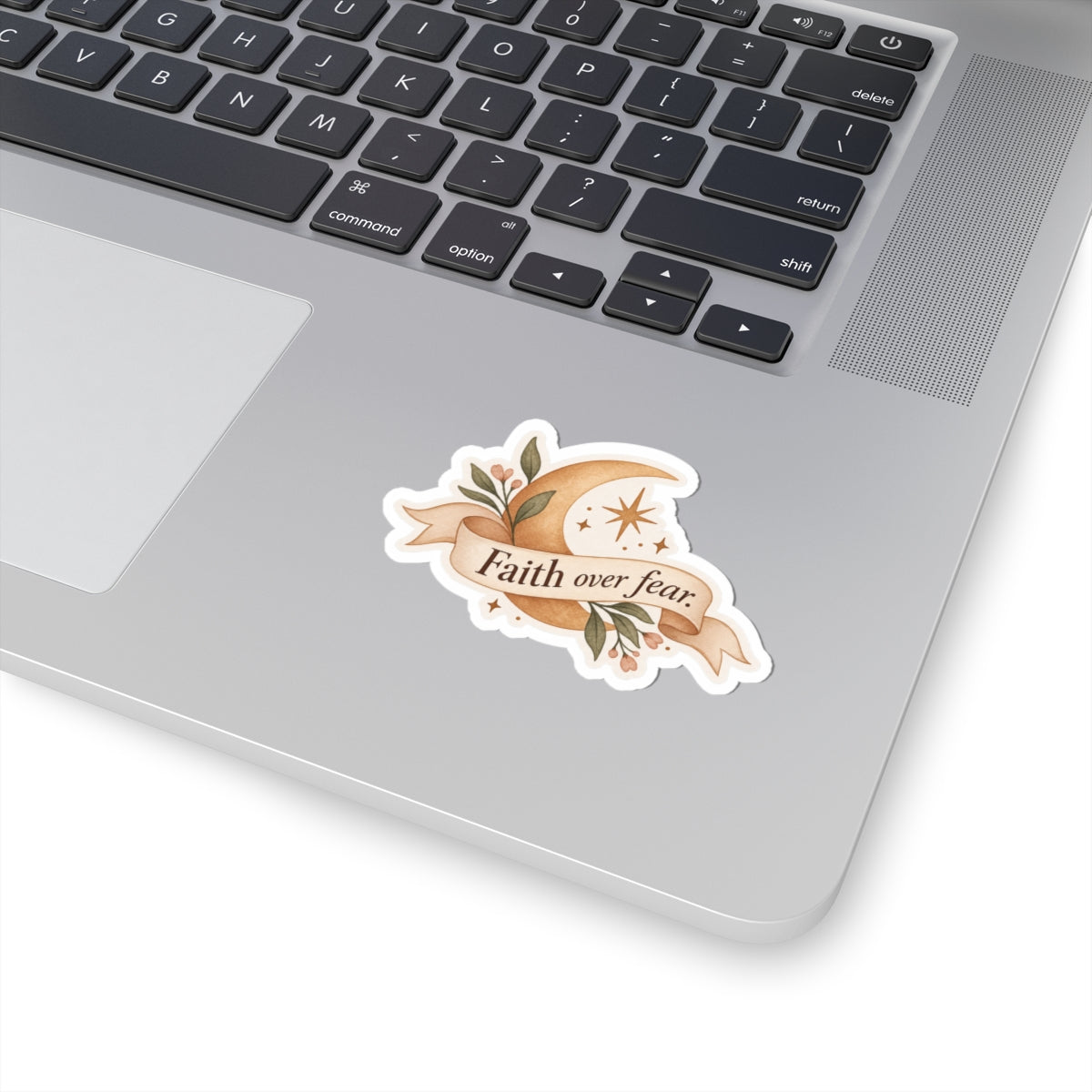 Faith Over Fear Moon Sticker — Inspirational Floral Kiss-Cut Sticker