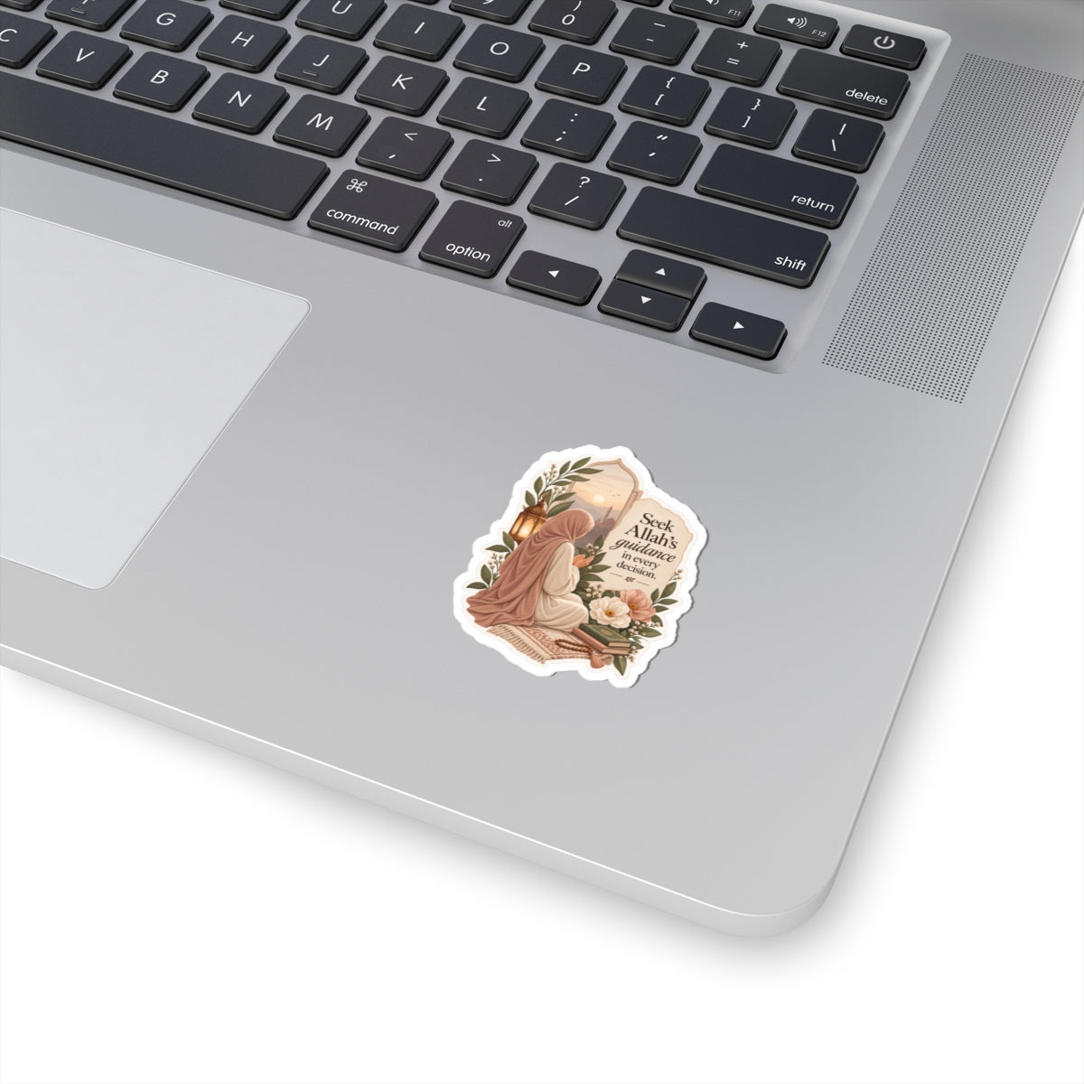 Seek Allah’s Guidance Sticker — Islamic Faith Laptop Decal (Hijab Prayer Illustration)