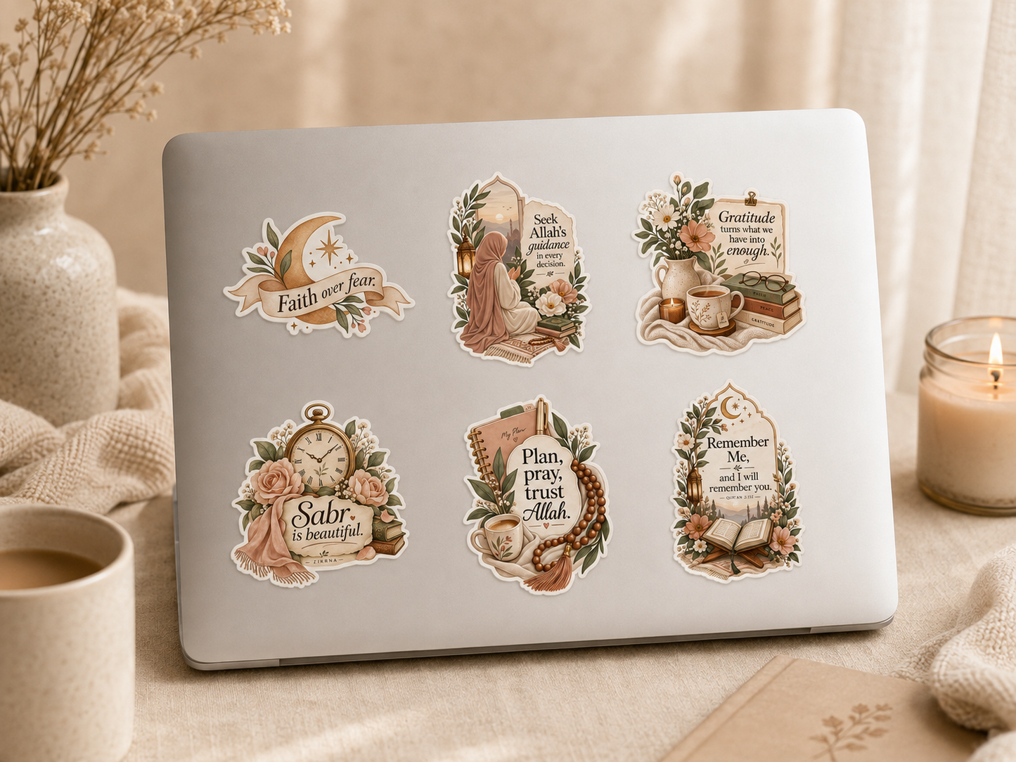 Faith Over Fear Moon Sticker — Inspirational Floral Kiss-Cut Sticker