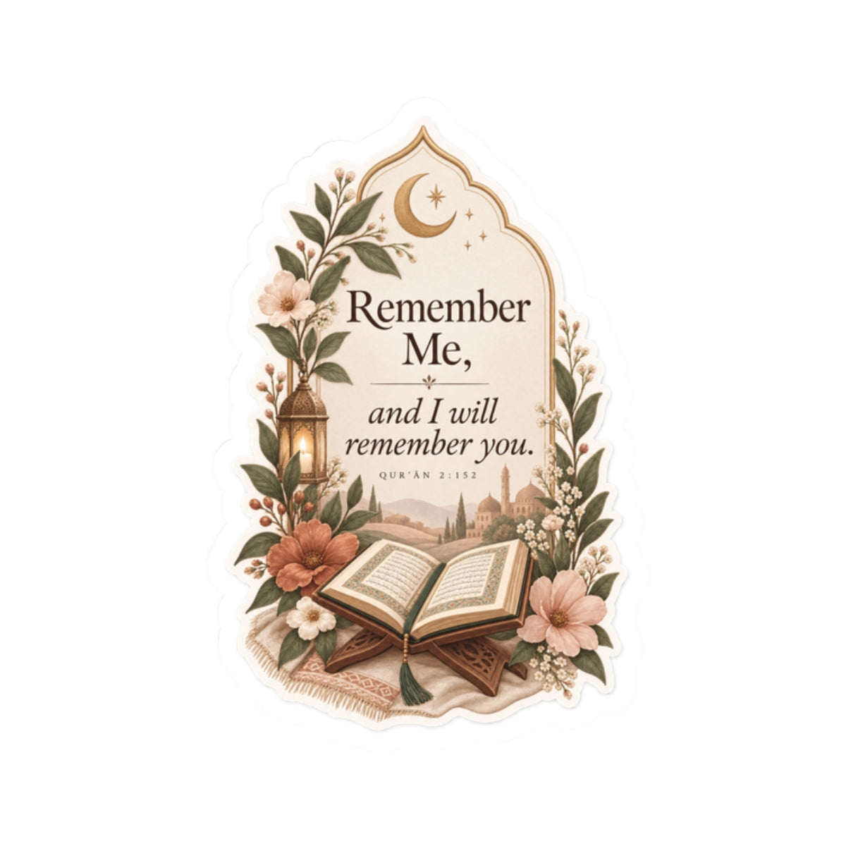 Islamic Quote Sticker — “Remember Me, and I Will Remember You” Floral Quran Laptop Decal